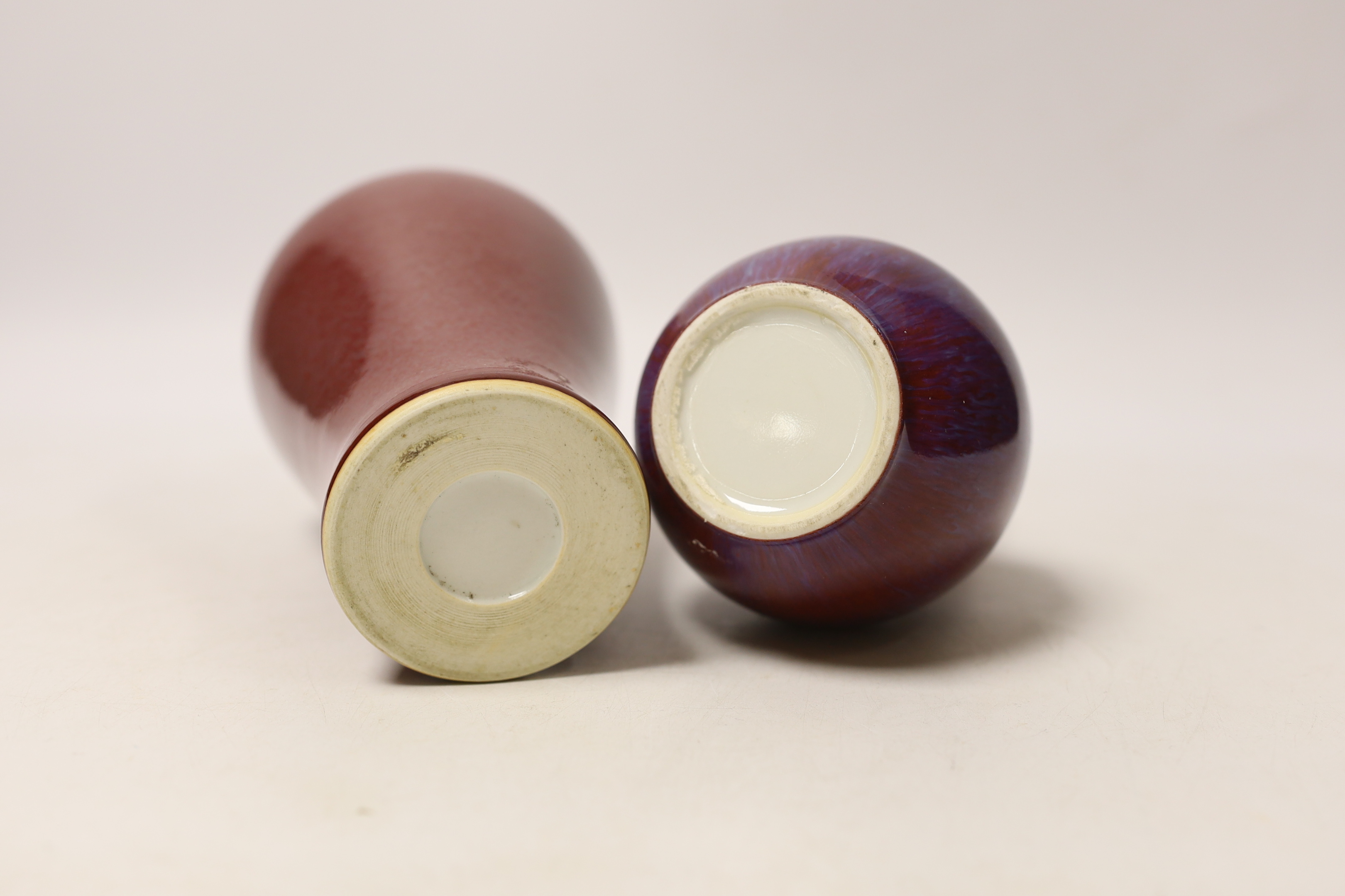 Two Chinese flambe glazed vases, tallest 18cm